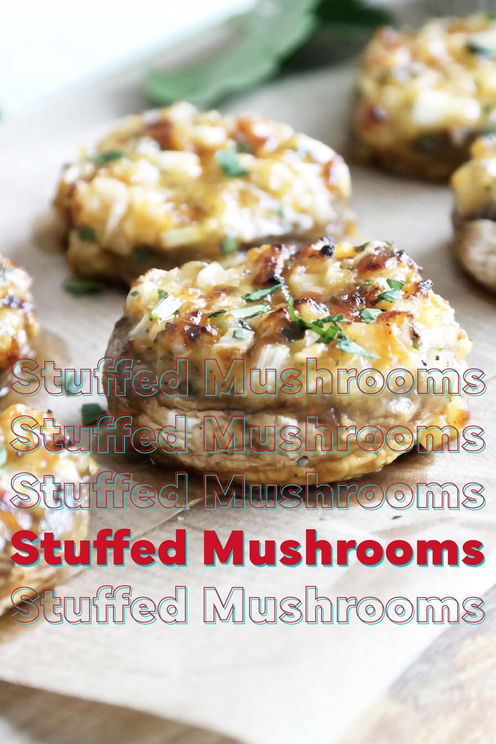 stuffed mushroom topped with chopped parsely