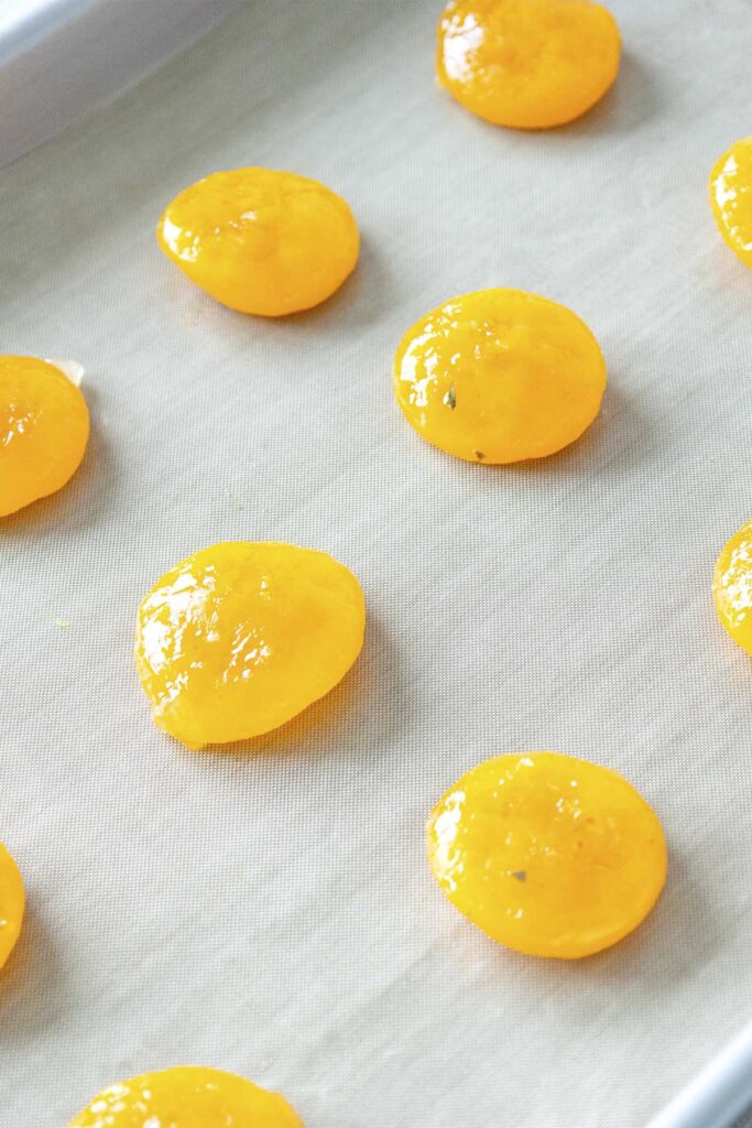 salted egg yolks on the tray