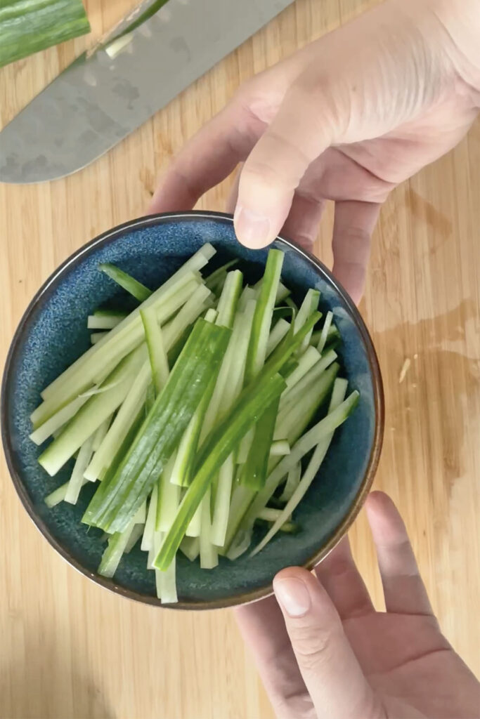 sliced, julienned cucumber